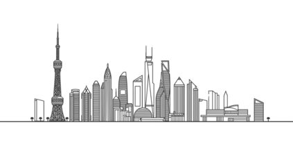 Cityscape silhouette vector illustration, minimalist urban skyline on black backdrop showcasing