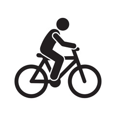 Simple cyclist icon, black silhouette of a person riding a bicycle. Symbol for cycling, transportation, or sport.
