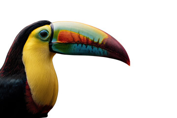 Fototapeta premium Vibrant toucan portrait, showcasing its colorful beak and plumage against a transparent background. background removed