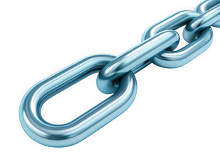 Obraz premium Closeup of a shiny blue metal chain link isolated on transparent background