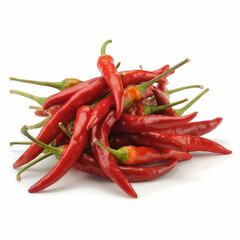 Ripe red hot chili peppers on a white background