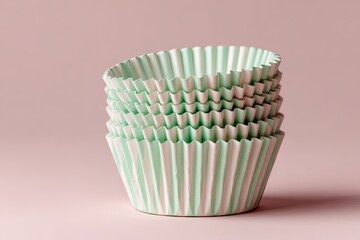 Stack of mint green and white cupcake liners