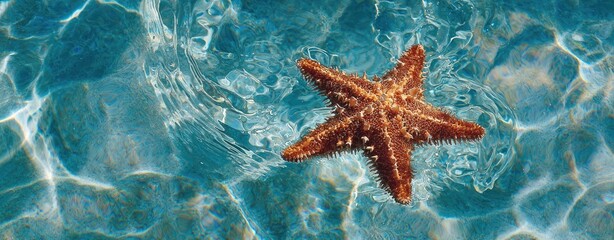 Starfish resting on rippled turquoise water