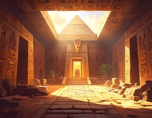 Ancient Egyptian temple interior, sunlight