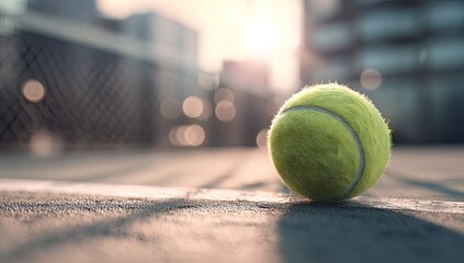 Tennis ball on court at sunset (7)