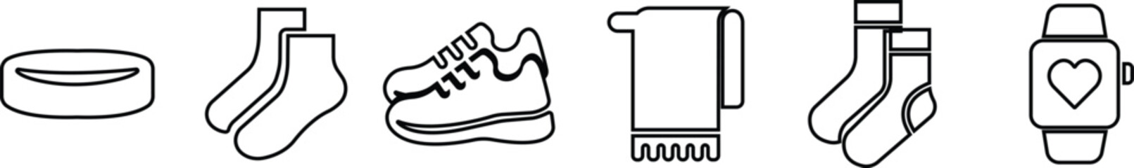 Fitness and Gym Icon Set Black Line Style Workout Symbol Collection Group of Exercise, Training, Sport, Bodybuilding, Dumbbell, Weightlifting, Strength, Health, Wellness Vector