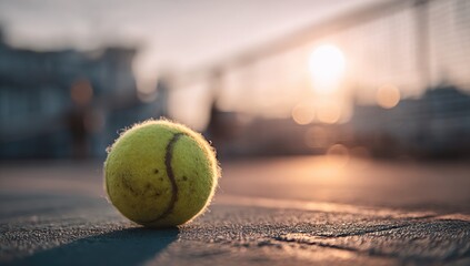 Tennis ball on court at sunset (9)