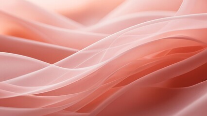 Fototapeta premium Photorealistic close-up of soft translucent fabric in gradient pink to orange with flowing curves, subtle light gradients, minimalist background