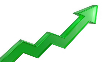 Green upward trend arrow isolated on transparent background