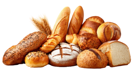 Assortment of freshly baked bread and pastries isolated on transparent background