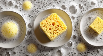 Dishwashing sponges in suds