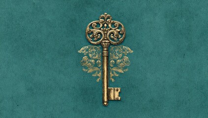 Antique key on teal background (2)