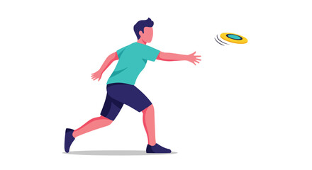 Dynamic flat illustration of a person throwing a frisbee with an active running stance and isolated background ideal for sport