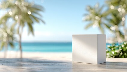 Empty white cube on a beach scene
