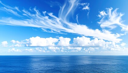 Expansive blue sky and ocean