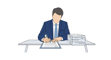 Fototapeta premium Executive signing legal document at office desk with paperwork represents agreement and business commitment