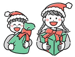 クリスマスプレゼントを持った子供たちのイラスト	
