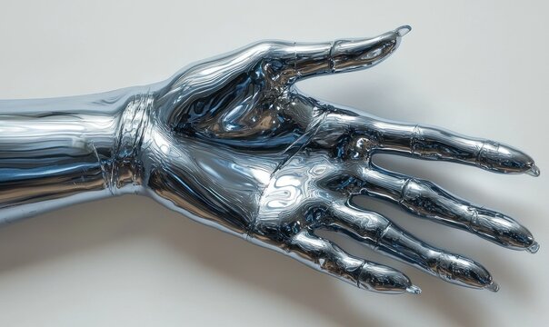 Polished metallic robotic hand reaching out