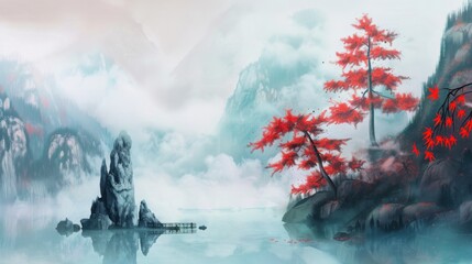 Seasonal Forest Landscapes: Pine/Fir Trees, Winter Snowy Mountains & Sunset Lake Water Views