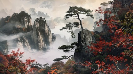 Seasonal Forest Landscapes: Pine/Fir Trees, Winter Snowy Mountains & Sunset Lake Water Views