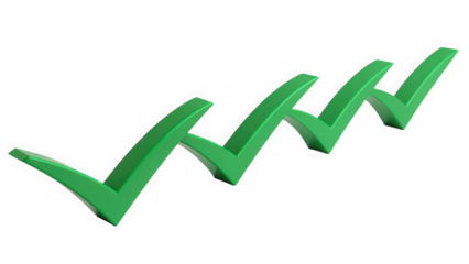 Green check marks isolated on transparent background