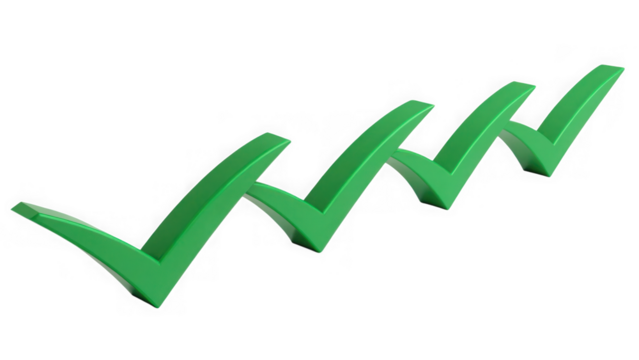 Green check marks isolated on transparent background
