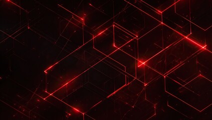 Abstract network of red lines on a black background.  Geometric pattern