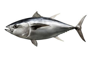 Fototapeta premium A detailed illustration of a tuna fish, showcasing its sleek body and prominent fins against a transparent background. background removed