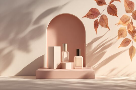Beige and rose cosmetic display - Powered by Adobe