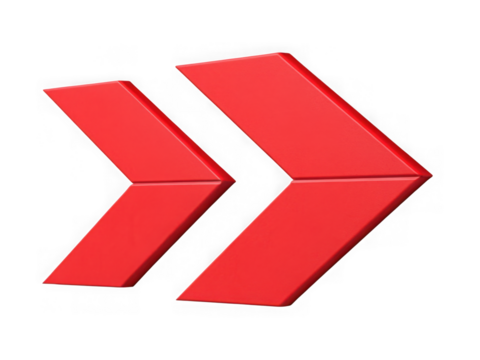 Red double chevron arrow symbol isolated on transparent background