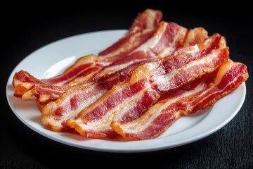 Obraz premium Cooked bacon slices on a white plate