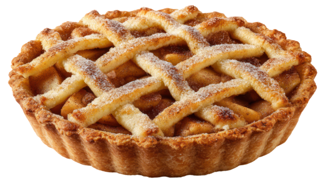 Delicious homemade apple pie with lattice crust isolated on transparent background