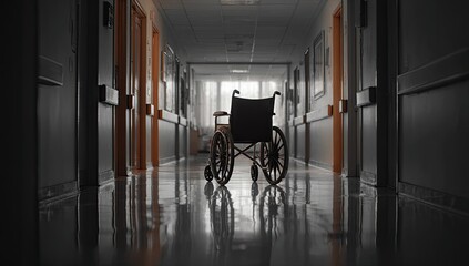 Empty hospital corridor with wheelchair (1)