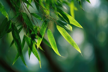 Obraz premium Close-up of vibrant bamboo leaves (1)