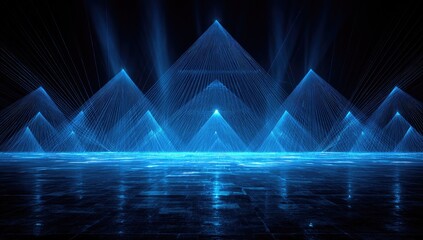 Futuristic pyramid stage with glowing lines