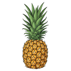 Fototapeta premium Vector Illustration of Pineapple in Realistic Style with Green Foliage and Orange Skin