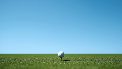 Golf Ball on Tee Under Vast Blue Sky A Perfect Drive Awaits