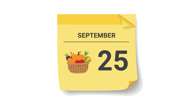Calendar reminder for September 25th with autumnal harvest festival basket and yellow sticky note background symbolizing late September celebration