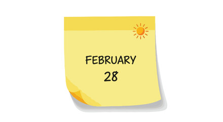 Yellow sticky note displaying February 28 with a sun icon, symbolizing the end of the month or specific event anticipation