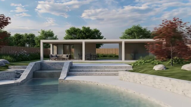 Visualizing a modern home retreat featuring a custom pool and landscaped gardens