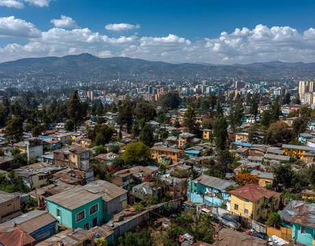 Fototapeta addis ababa panorama urban cityscape in africa s capital ethiopia