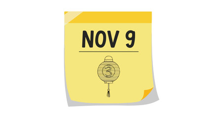 Reminder with a Drawn Asian Lantern for November 9th to Celebrate Specific Holidays or Events With a Celebration 51 characters
