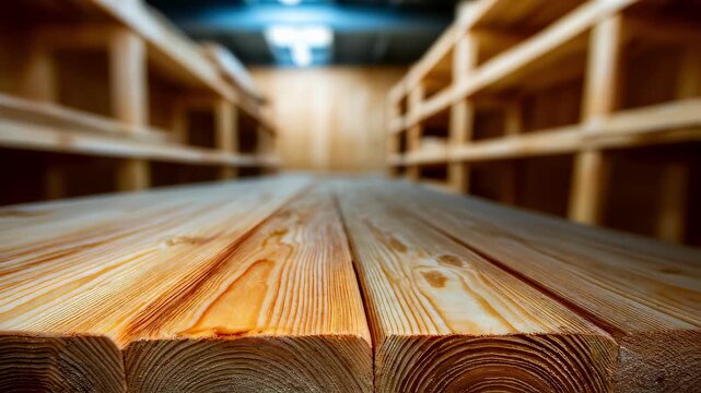 Closeup on adjustable wooden shelves with blurred surroundings capturing smooth finish and flexibility for organizing books decor and personal items.