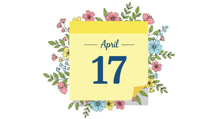 Floral April 17th Calendar Illustration Representing a Date Marked by Blossoming Flowers and Spring, Reminding of Special Events