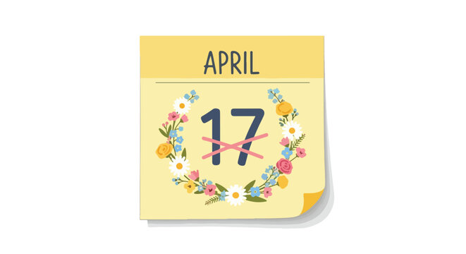 Elegant April 17th floral calendar page highlighting a special occasion or celebration date adorned with delicate blooms for spring