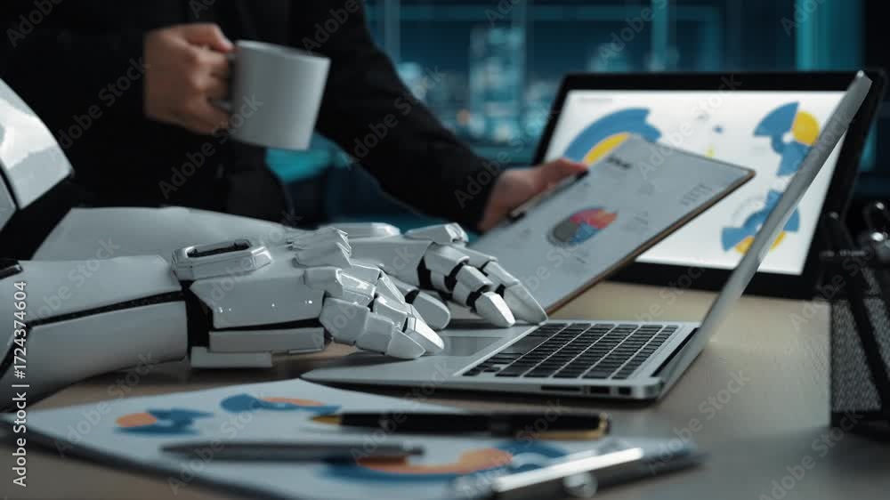 Aufkleber business professionals utilizing an ai-powered consultant for data analysis and marketing strategies