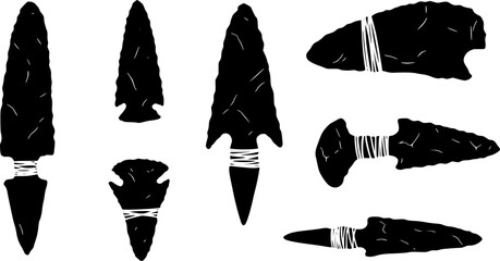 Native American Stone Arrowheads silhouette vector art
