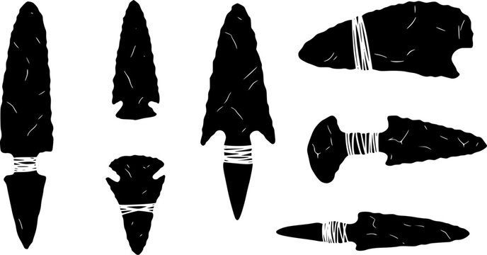 Native American Stone Arrowheads silhouette vector art
