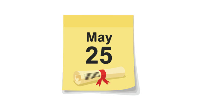 Commencement Day Celebration Concept Illustration on May 25th with Diploma Scroll Isolated Against White Background Depicting Academic Achievement