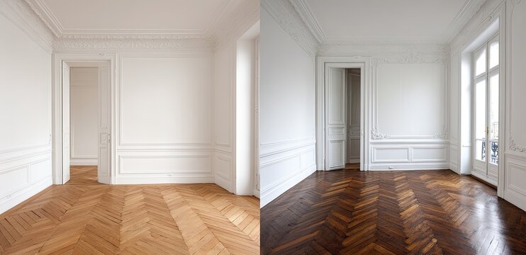 Empty room with herringbone parquet floor